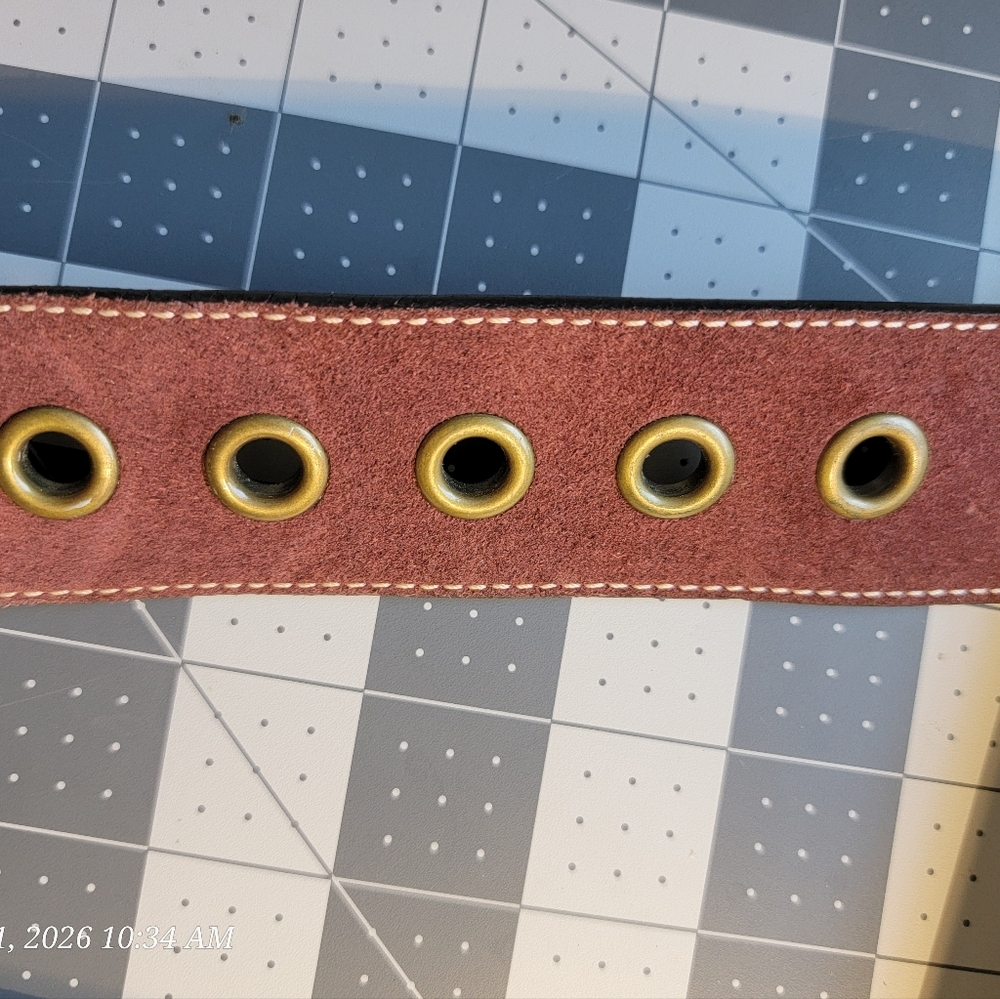 Coach Burgundy Suede Belt with Brass Buckle - Picture 3 of 11